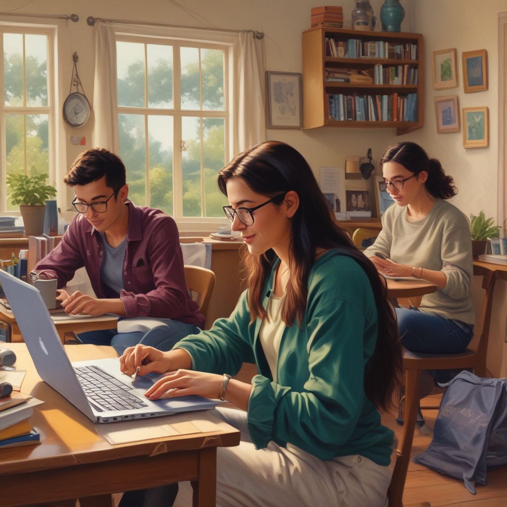 students engaging in online classes via laptops at home